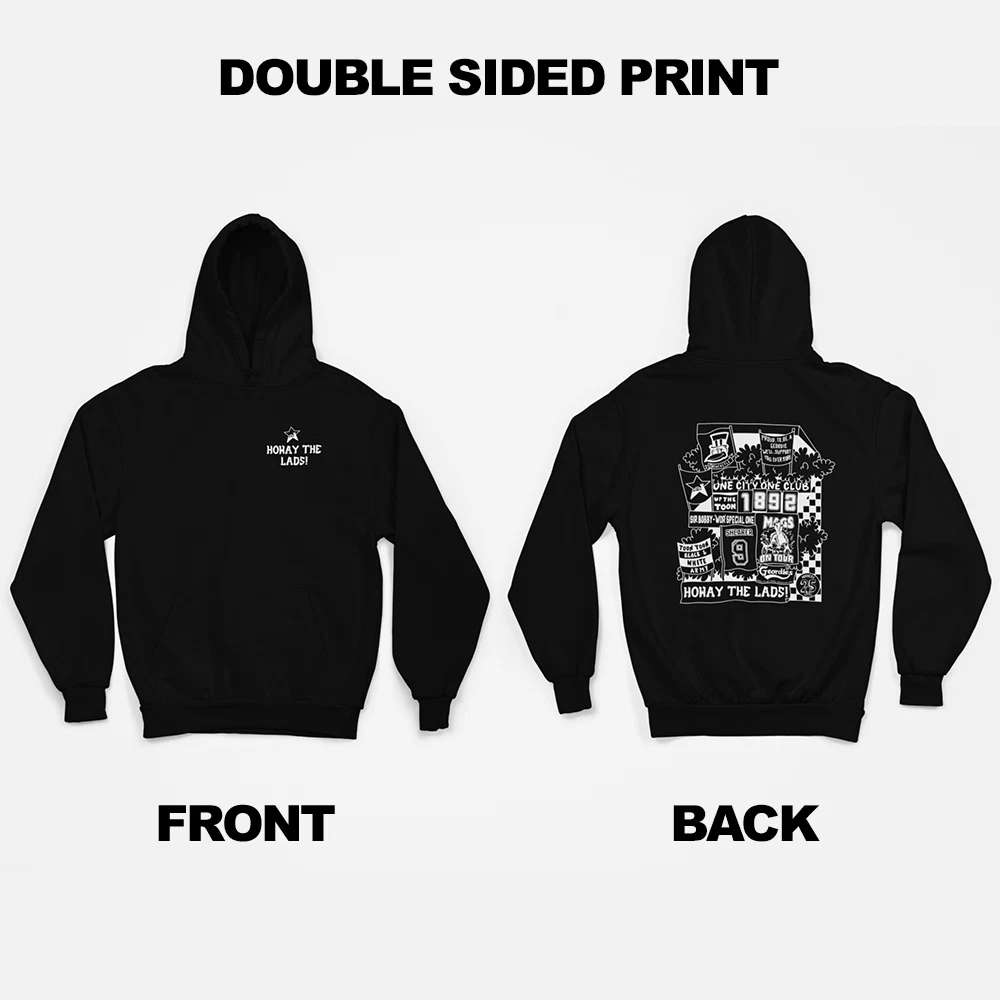 NEWCASTLE Magpies Howay the Lads Toon - Double Sided Print Black Hoodie - Unisex