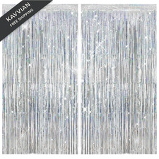 2 Pack Shiny Silver Foil Fringe Curtains Party 1 x 1 x 0.2 inches, silver
