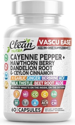 Clean Nutra Cayenne Pepper Capsules Supplement with Hawthorn Berry, Dandelion Ro