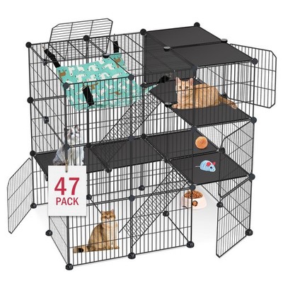 Cat Cage, 3-Tier DIY Cat Enclosures Catio, Cat Playpen Indoor & Outdoor with Ham