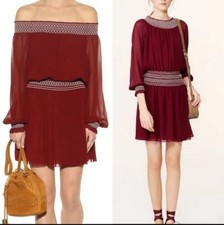 Tory Burch Port Royal Dress Silk Red Wine Maroon Off Shoulder Mini 2