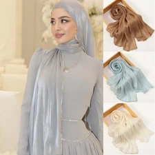 Chiffon Ethnic Hijabs Women Head Wrap Chain Long Scarf Solid Color Wrap Scarves