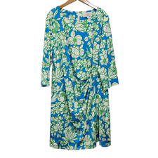 JB by Julie Brown Sheath Dress Womens 1X Floral Stretch Blue Green Mature Spring