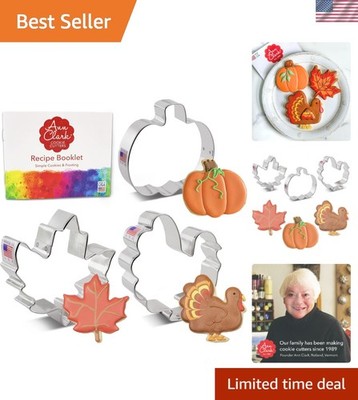 Ann Clark 3-Pc Thanksgiving Cookie Cutters Set - Silver Pumpkin, Turkey, Leaf