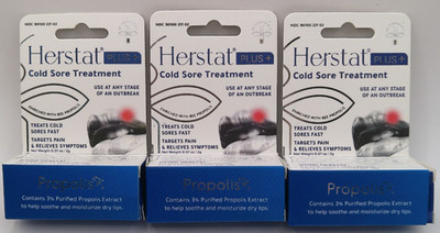 3PK Herstat Plus+ Cold Sore Treatment 0.07oz EACH Exp: 2/27 New & Sealed