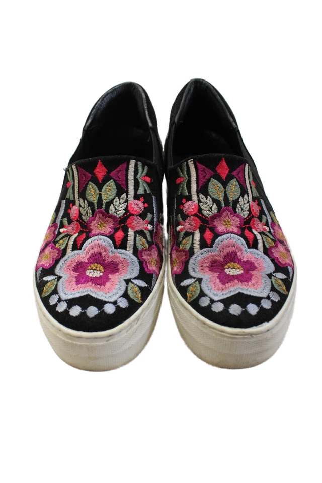 Женские кроссовки Johnny Was без шнуровки с цветочной вышивкой черные замшевые размер 37 - Изображение 2 из 4