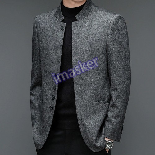 Chaqueta Blazer Abrigo de Tweed Top Cuello Mandarín Inteligente Para Hombre de un solo pecho - Imagen 6 de 11