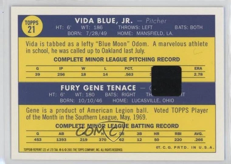 2001 Topps Archives Auto Vida Blue #121TAA Auto - Image 2 of 2