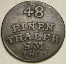 SAXE WEIMAR EISENACH (Germany) 1/48 Thaler 1801 - Billon 0.229 - VF+ - 1970 *