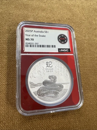 2025 P Australia S$1 Silver Year of the Snake Coin MS70 NGC! 1 oz .9999