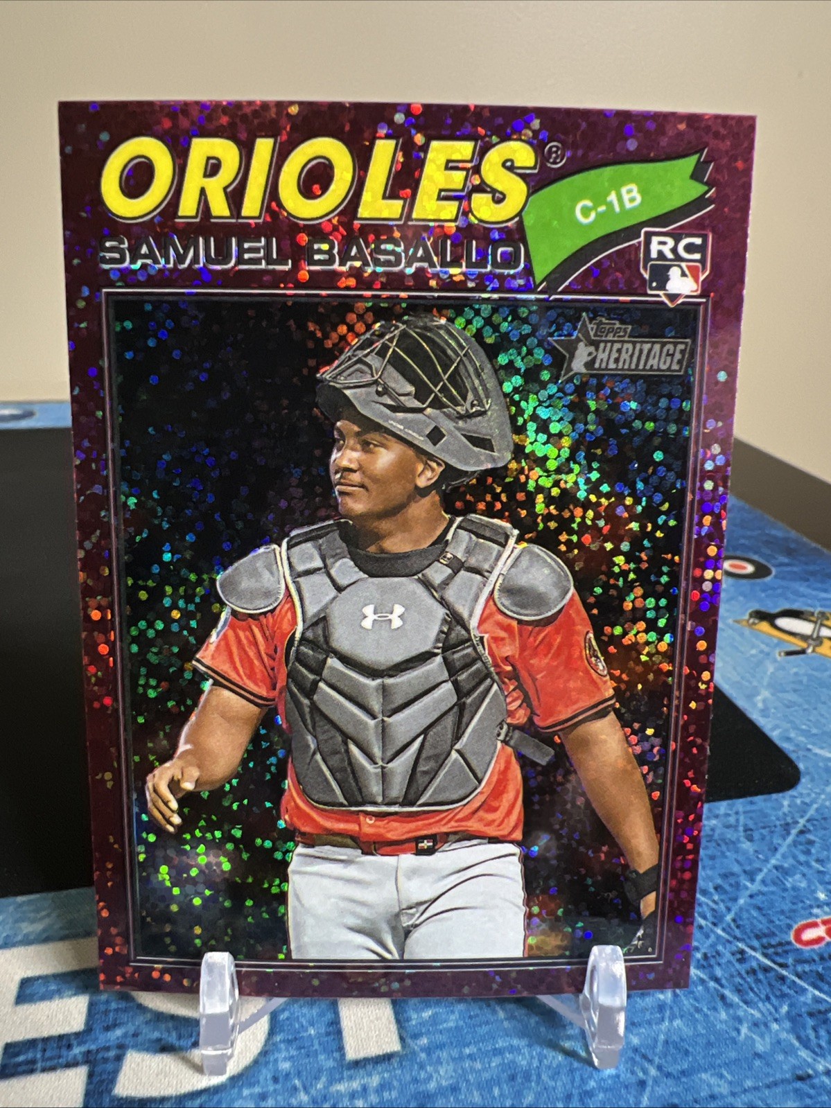 2026 Topps Heritage #175 Samuel Basallo Chrome Burgundy Sparkle Orioles