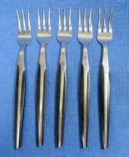 Vintage MCM Eldan Eld2 Black Stainless Steel Flatware 5 Cocktail Forks Japan
