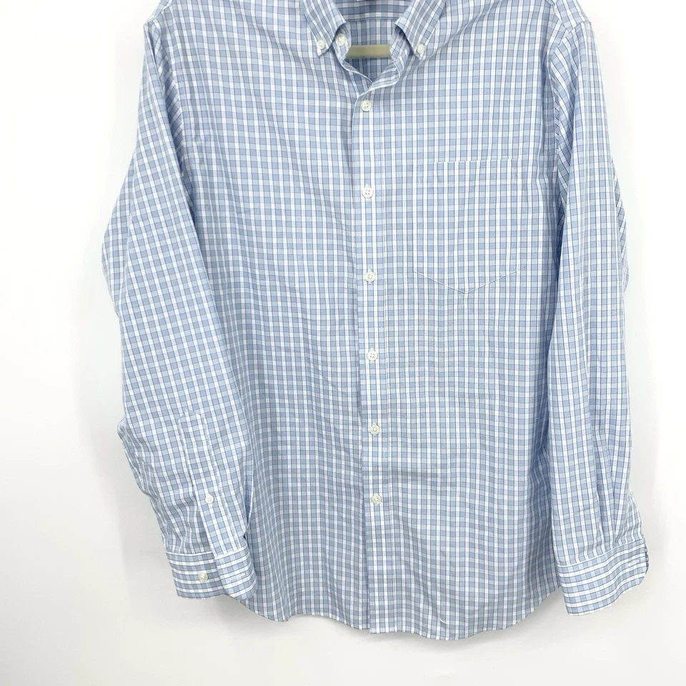 LL Bean мужчин размер маленький рубашка на пуговицах верхний синий белый клетку хлопок работы - Изображение 3 из 4