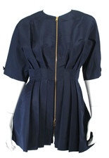 CHRISTIAN DIOR Navy Blue Silk Faille Zip-Front Short Sleeve Jacket 42