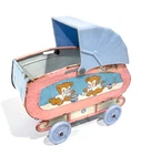 Vintage OHIO ART Lithograph Tin 5" BABY Doll Buggy Bear CARRIAGE Toy miniature