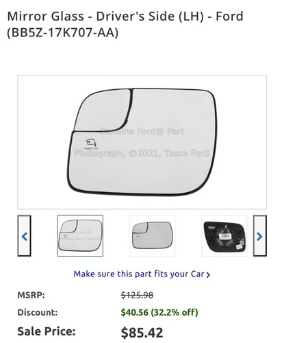 Genuine Ford Mirror Glass - Driver's Side  Left  Explorer 15-19 BB5Z-17K707-AA