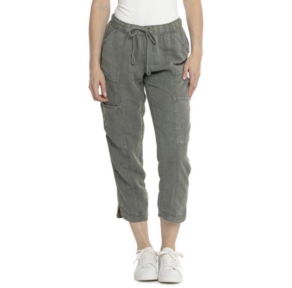 C&C California Women’s Tapered Leg Gray Cargo Crop Pants Size M Linen Blend - Image 1 of 4