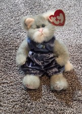 TY Attic Treasures Collection 9” Plush Kitty Cat Whiskers Gray Blue Velvet 