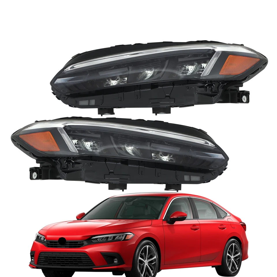 Labwork Right+Left Headlights For Honda Civic Sport/Touring 2022 2023 LED Black Foto 3 de 4