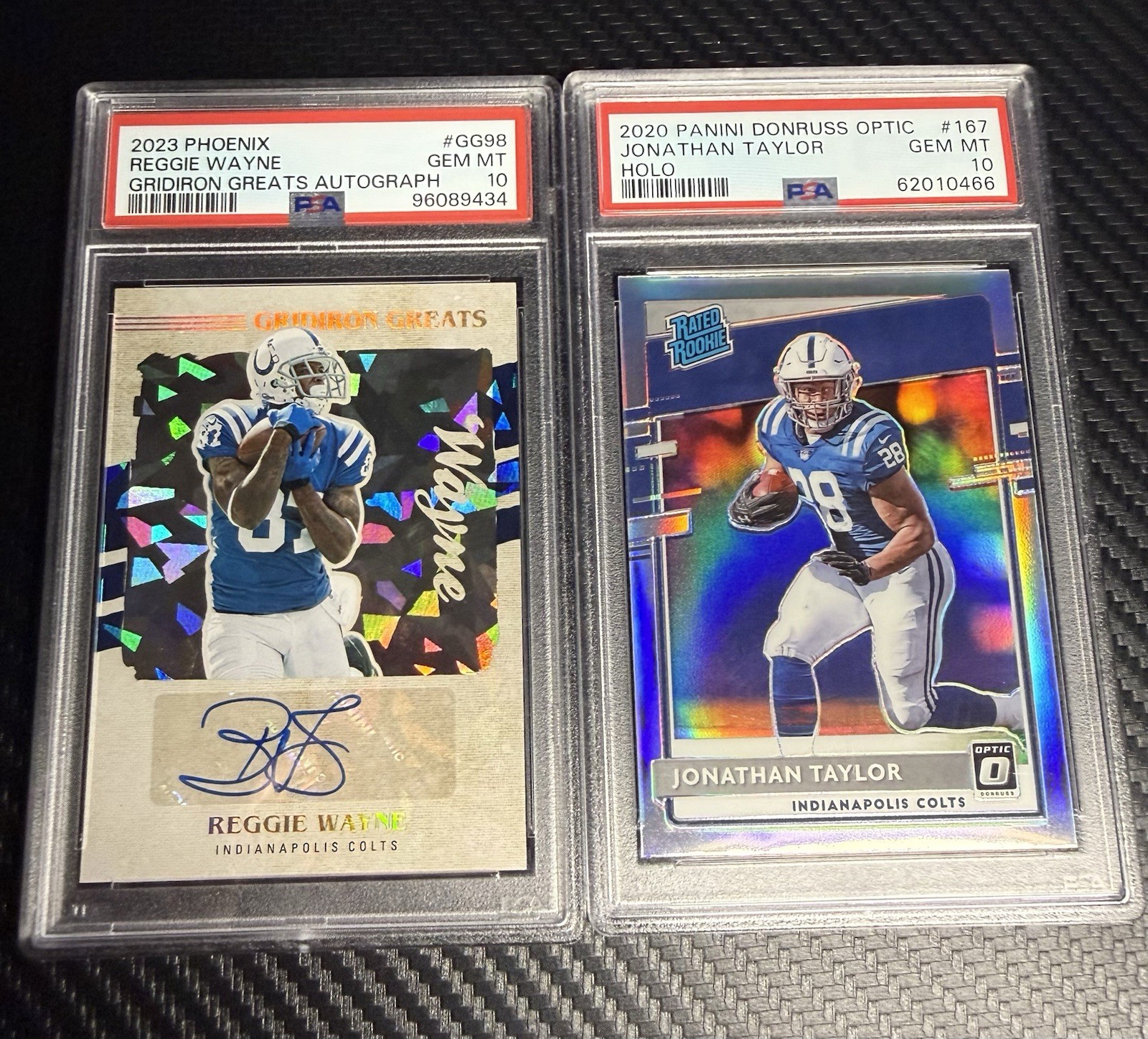 Reggie Wayne Auto PSA 10 And Jonathan Taylor Rated Rookie Holo PSA 10