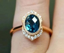 2.50Ct Oval Cut London Blue Topaz Engagement Wedding Ring 14k Rose Gold Plated