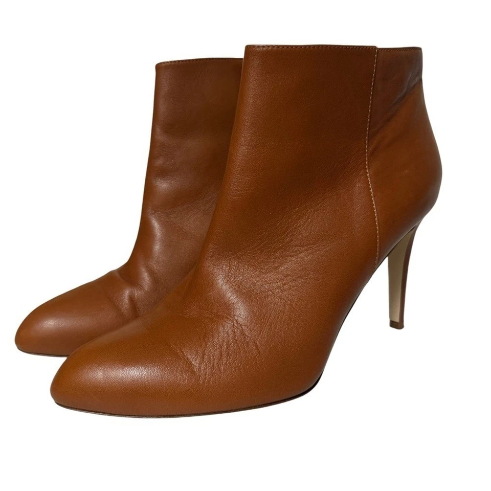 J. Botas al tobillo Crew para mujer marrón cuero italiano punta en punta tacón alto talla 11 Foto 2 de 4