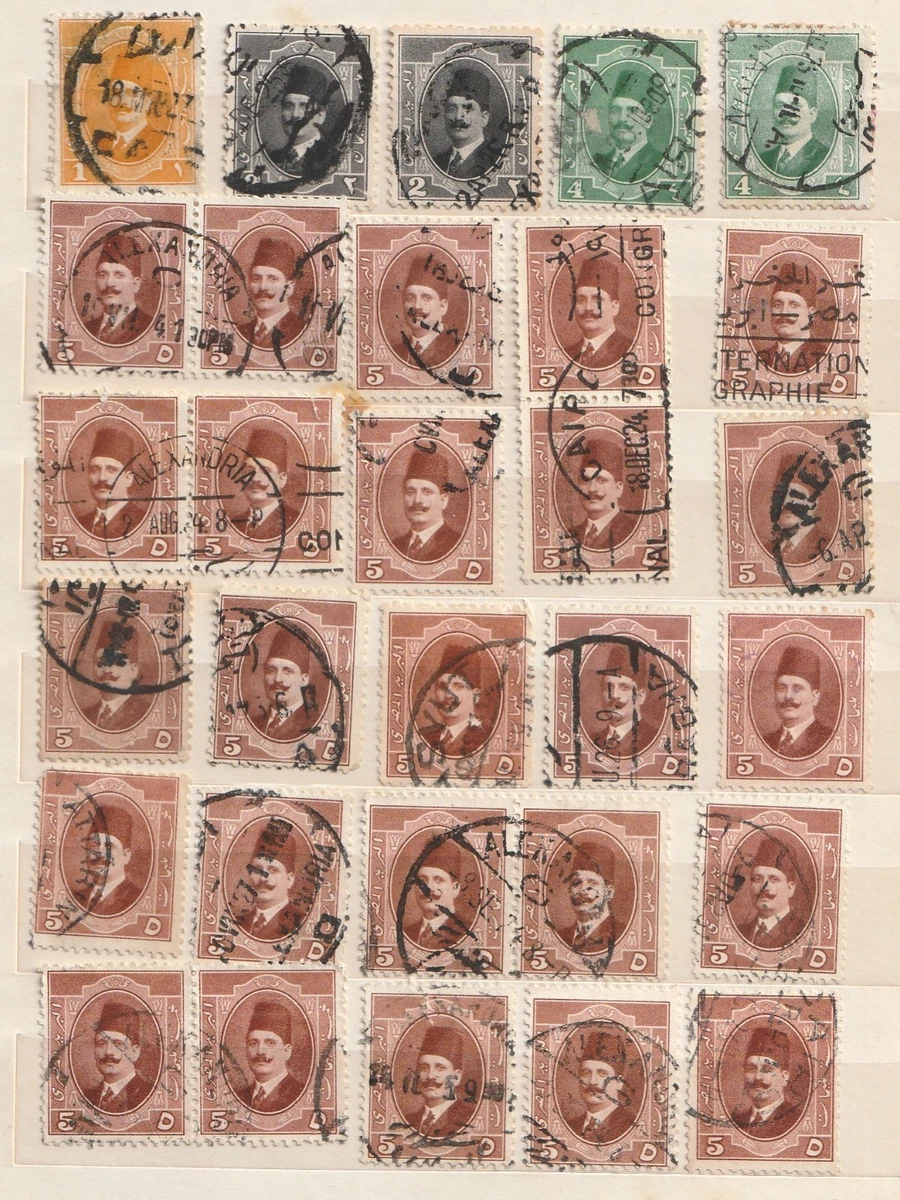 EGIPTO- REY FUAD, 1923-1924, USADO, INCLUYENDO PARES, 2 ESCANEOS, 45 SELLOS