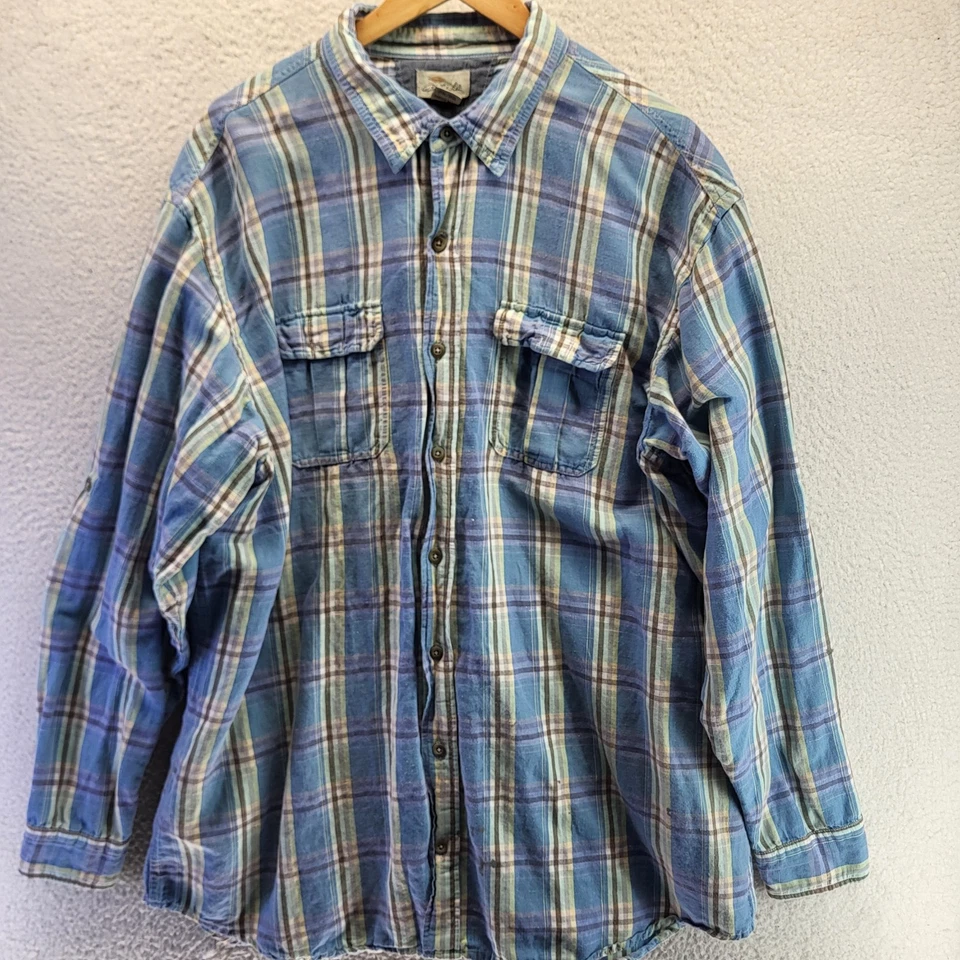 Camisa Bob Timberlake de lino con botones para hombre 2XL alta 2XLT azul a cuadros manga con lengüeta enrollable Foto 3 de 4