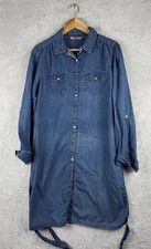 TU Denim Shirt Dress Womens UK14 Blue Button Up Long Sleeve Belted