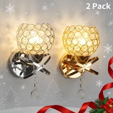 (Free Bulbs*2) Crystal Wall Sconces 2-Pack E26 Hardwired Christmas Gift