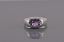 Sterling Silver Oval Framed Purple Amethyst Tapered Band Ring 925 Sz: 8