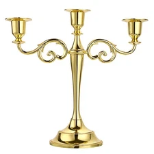 3 Arms Metal Candelabra Candlestick Silver European Elegant Candle Holder Can...