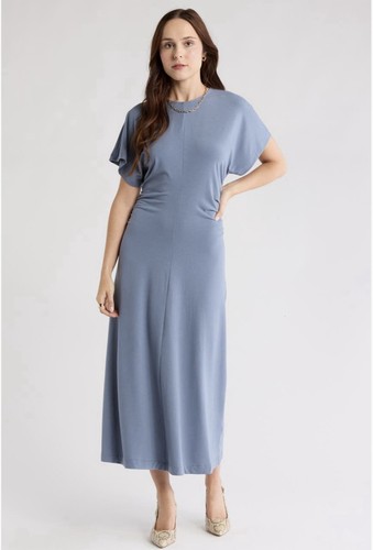 NWT Nordstrom Rack Maxi Cotton Rayon Blue Side Ruched Tee Shirt Dress XS 2-4 4