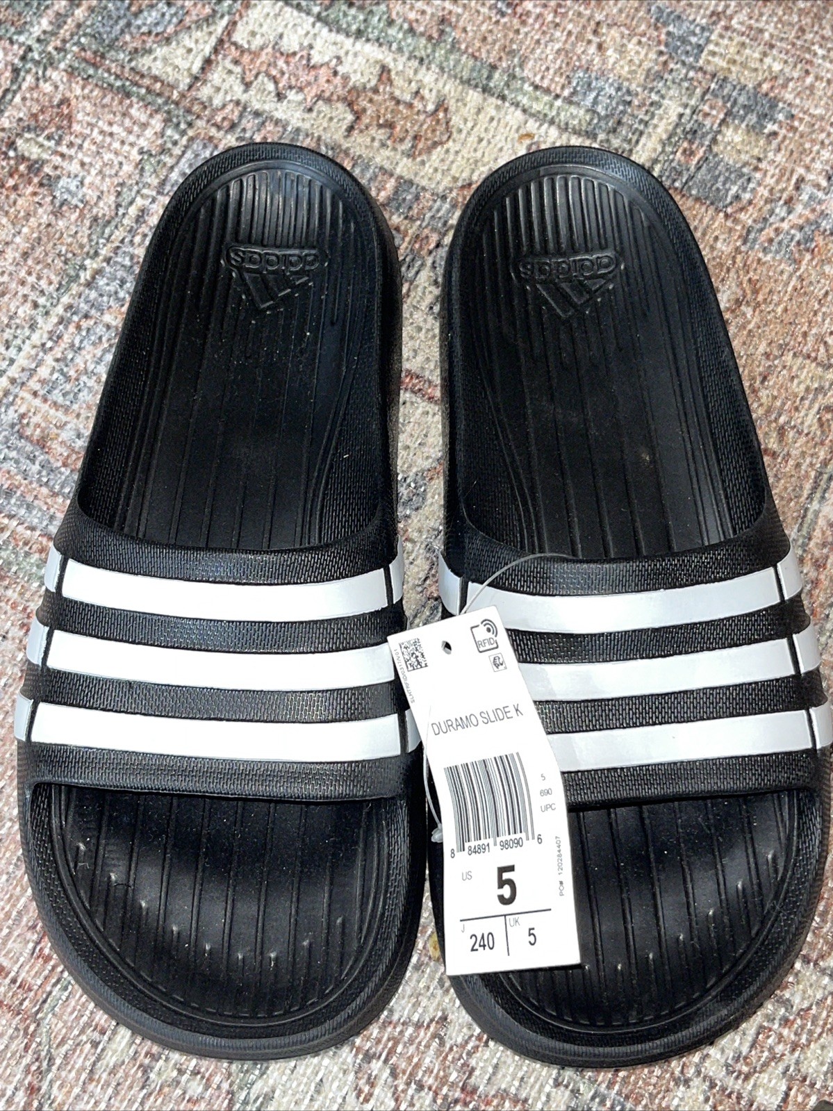 Adidas Duramo Slide Negro Blanco Hombres Unisex Sandalias Deportivas Zapatillas G06799 Talla 5