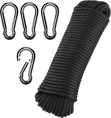 Wetterfestes Fahnenmast Seil für Haus & Garten - 4 Karabiner Schwarz