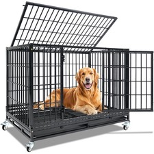 46" Stackable XL XXL Dog Crate w/Double Door, Heavy Duty Large Dog Cage Kennel