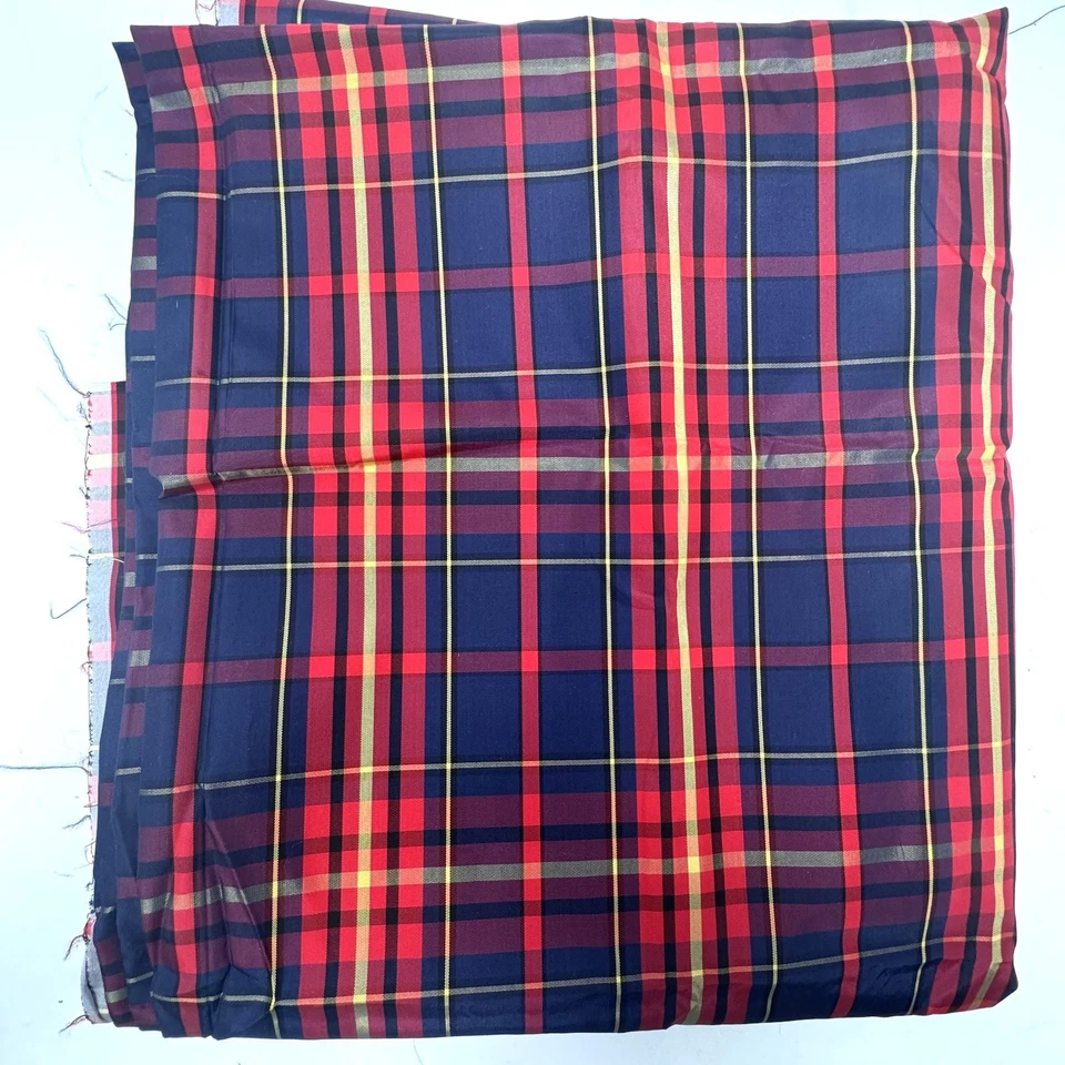TELA DE TAFETÁN A CUADROS TARTÁN ROJO AZUL 43” Ancho X 3 Yardas Ralph Lauren Estilo Navidad Foto 3 de 4