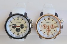 NEW-GENEVA WHITE  SILICONE,LARGE NUMBERS,DIAL 3D BLACK CASE WATCH
