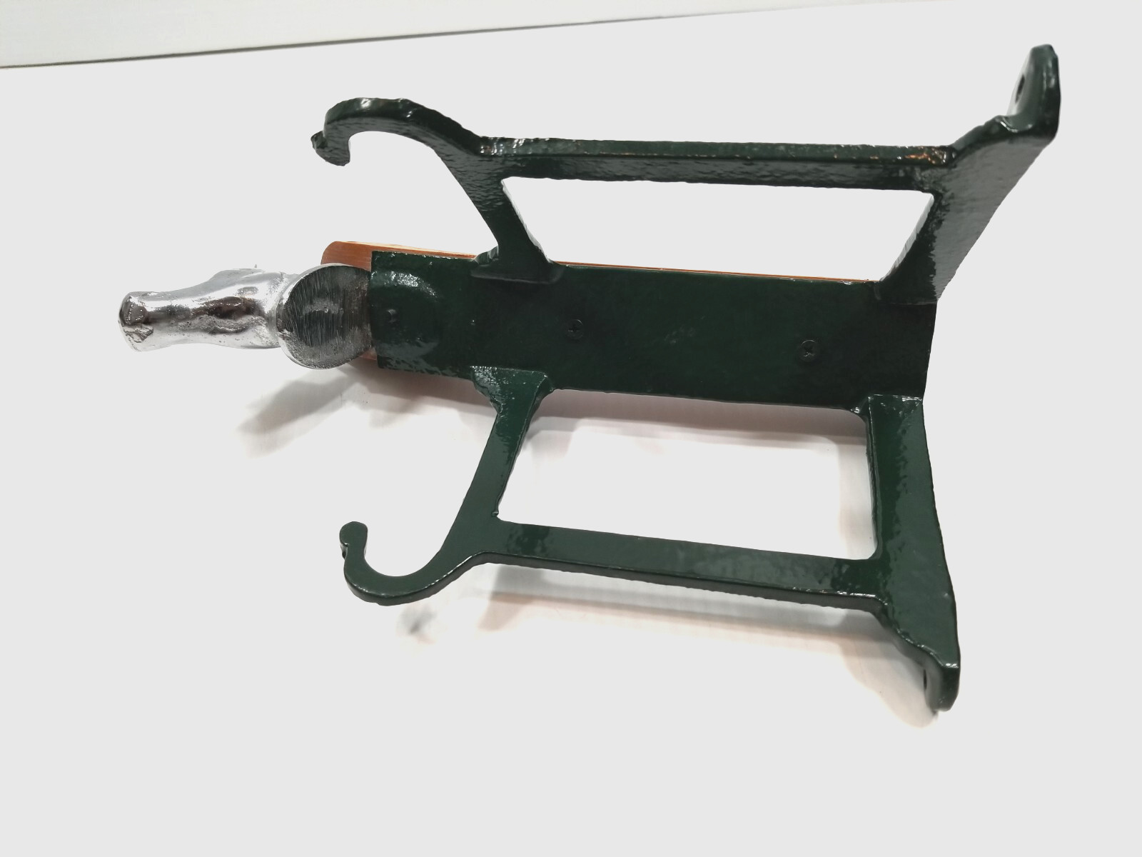 Cast Iron & Wood Aluminum Horse Head Green Tack Rack Holder Hook Barn
