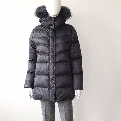 ADHOC DOWN PUFFER JACKET COAT S 36 USA4 UK8 QUILTED PADDED REMOVABLE HOOD FUR