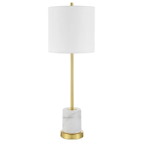 Uttermost Turret Transitional Marble Metal and Fabric Buffet Lamp in Brass/Gold - Picture 3 of 7