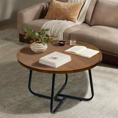 CERBIOR Vintage Modern Small Round Coffee Table Wooden Surface Top Side Table