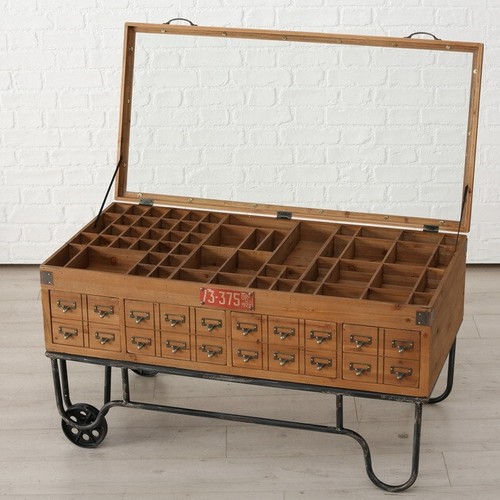 Couchtisch Kommode COLLECT Konsole Setzkasten Tisch auf Rollen Retro Vintage NEU - Bild 2 von 6