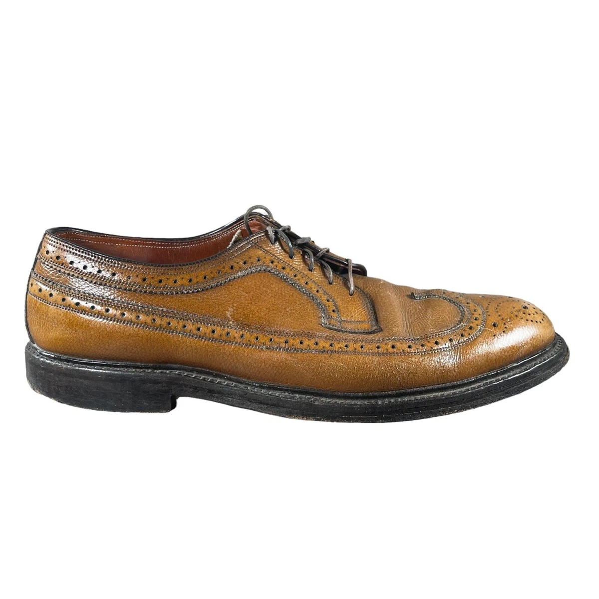 Vintage Johnston Murphy Aristocraft Shoes Mens 9.5 B AA Brown Wingtip V Cleat