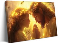 Jesus and Girl Praying Canvas Wall Art Jesus With Children Painting Picture W...