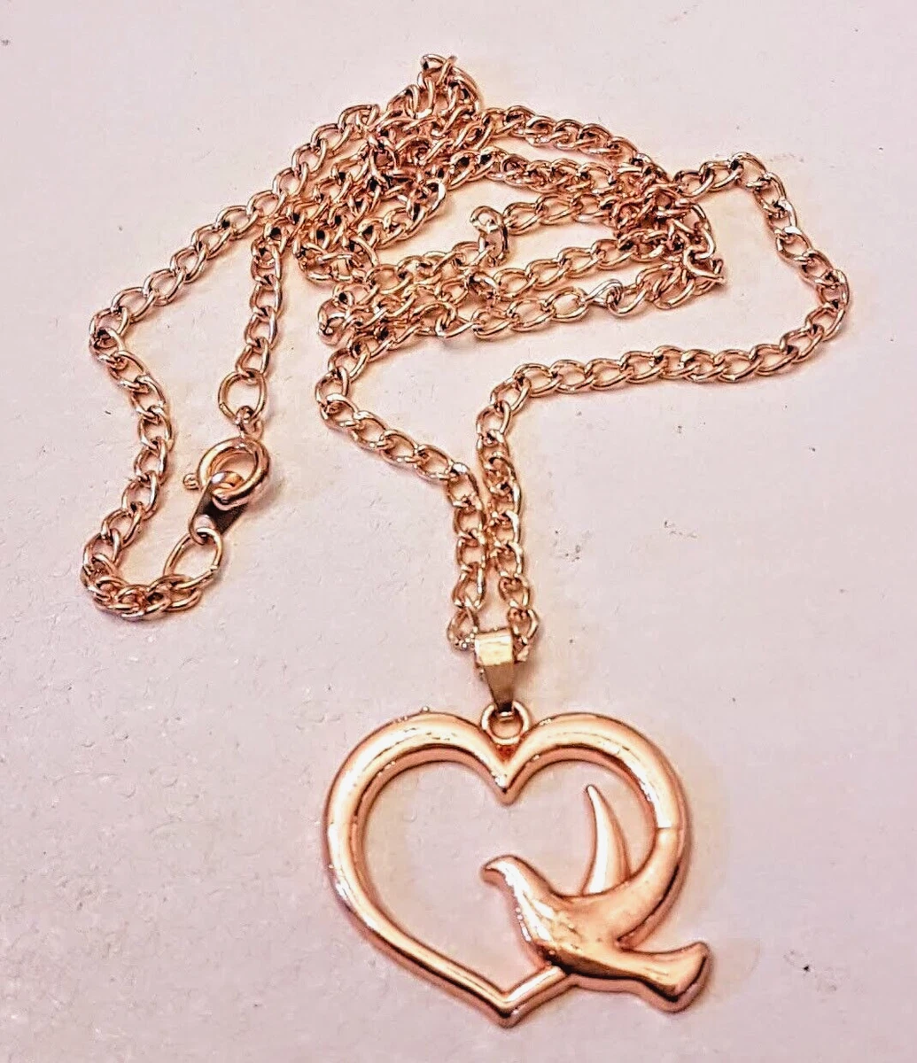 Rose Gold Plated Peace Dove Heart Pendant Necklace 20 inch length Chain
