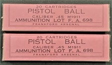 FRANKFORD ARSENAL  1939  (LOT 698)  M1911  .45 ACP  NEW REPLICA 20 RD AMMO BOXES