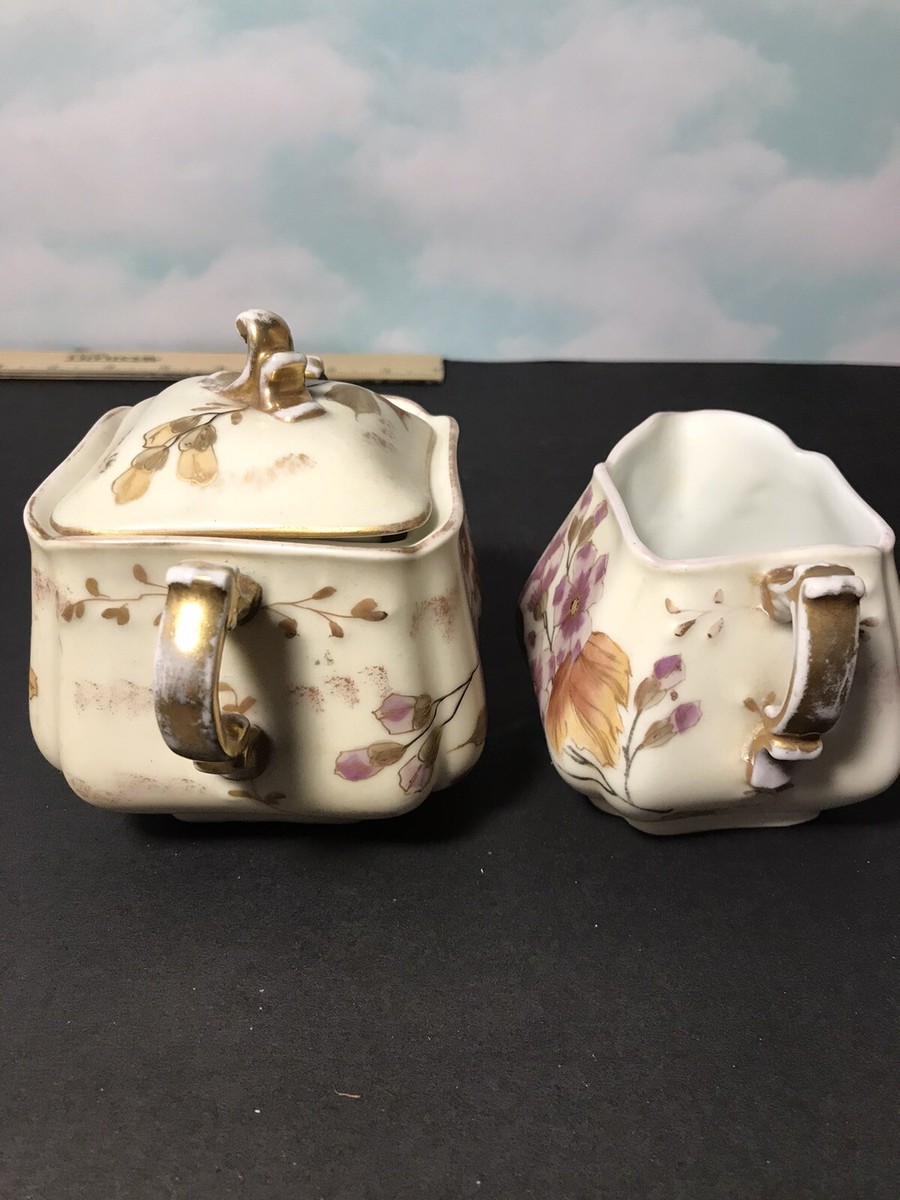Sucrier Et Pot à Crème Ancien - Motif Floral Avec Bordure Noire - RUDOLSTADT Allemagne