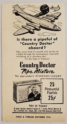 1946 Print Ad Country Doctor Pipe Mixture Man Smokes Pipe Philip Morris New York