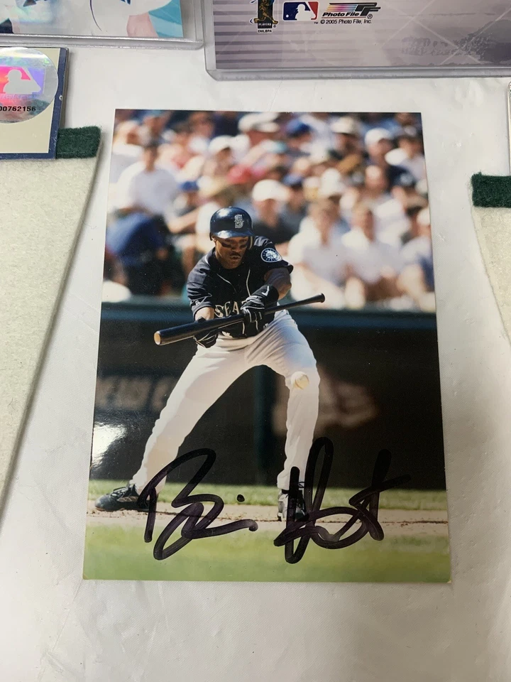 Lote de mercancías de los Marineros de Seattle banderines Brian Hunter autógrafo e imagen de lista Foto 2 de 4